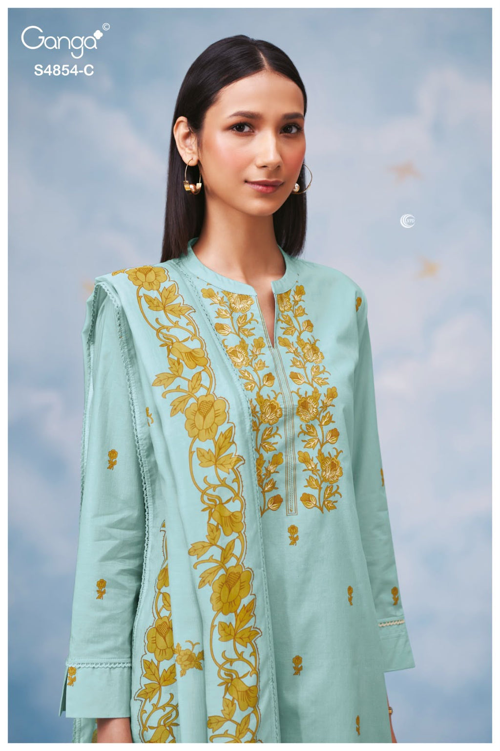 PURE COTTON PRINT WITH EMBROIDERY SUITS & PURE MASLIN SILK PRINT WITH CROCHET BORDER DUPATTA, COTTON BOTTOM.
