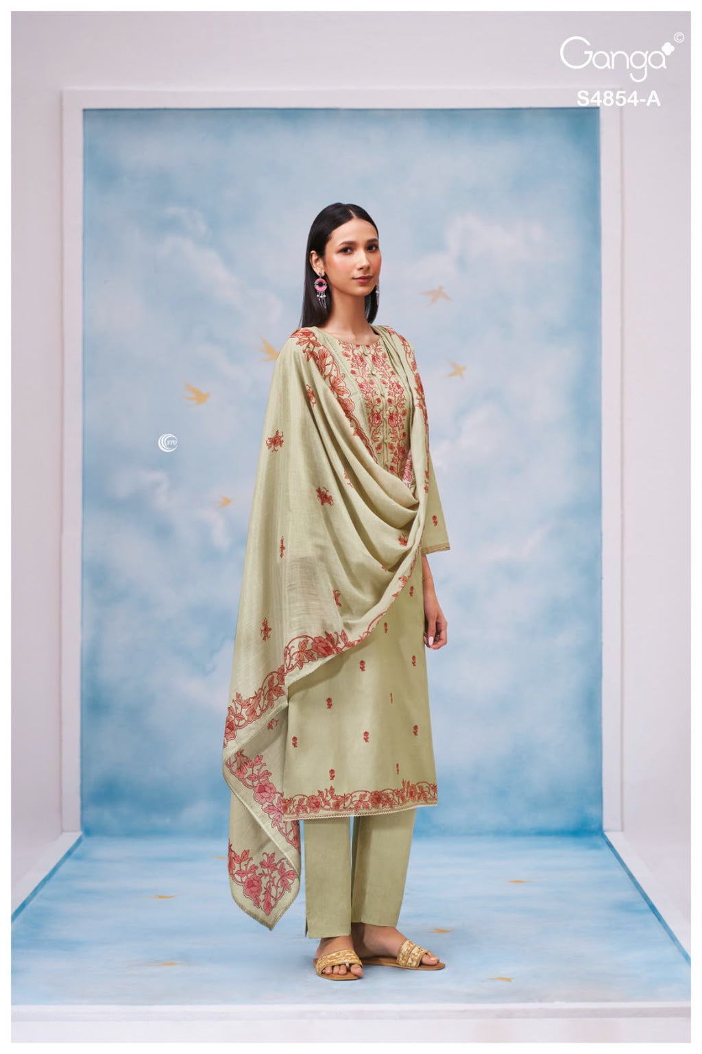 PURE COTTON PRINT WITH EMBROIDERY SUITS & PURE MASLIN SILK PRINT WITH CROCHET BORDER DUPATTA, COTTON BOTTOM.