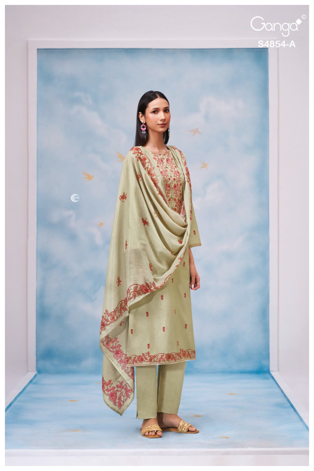 PURE COTTON PRINT WITH EMBROIDERY SUITS & PURE MASLIN SILK PRINT WITH CROCHET BORDER DUPATTA, COTTON BOTTOM.