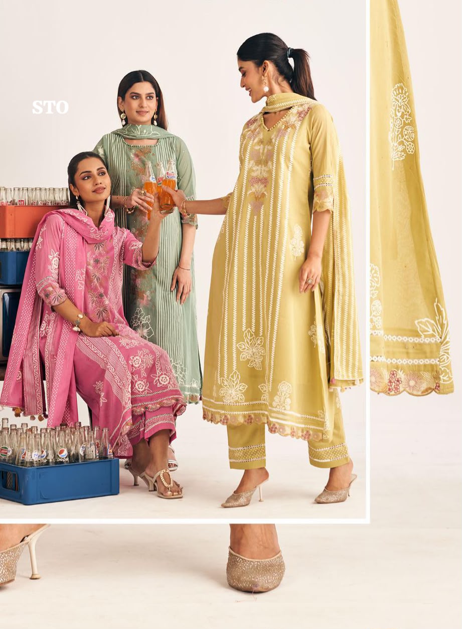 PURE MUL COTTON PRINT WITH EMBROIDERY SUIT