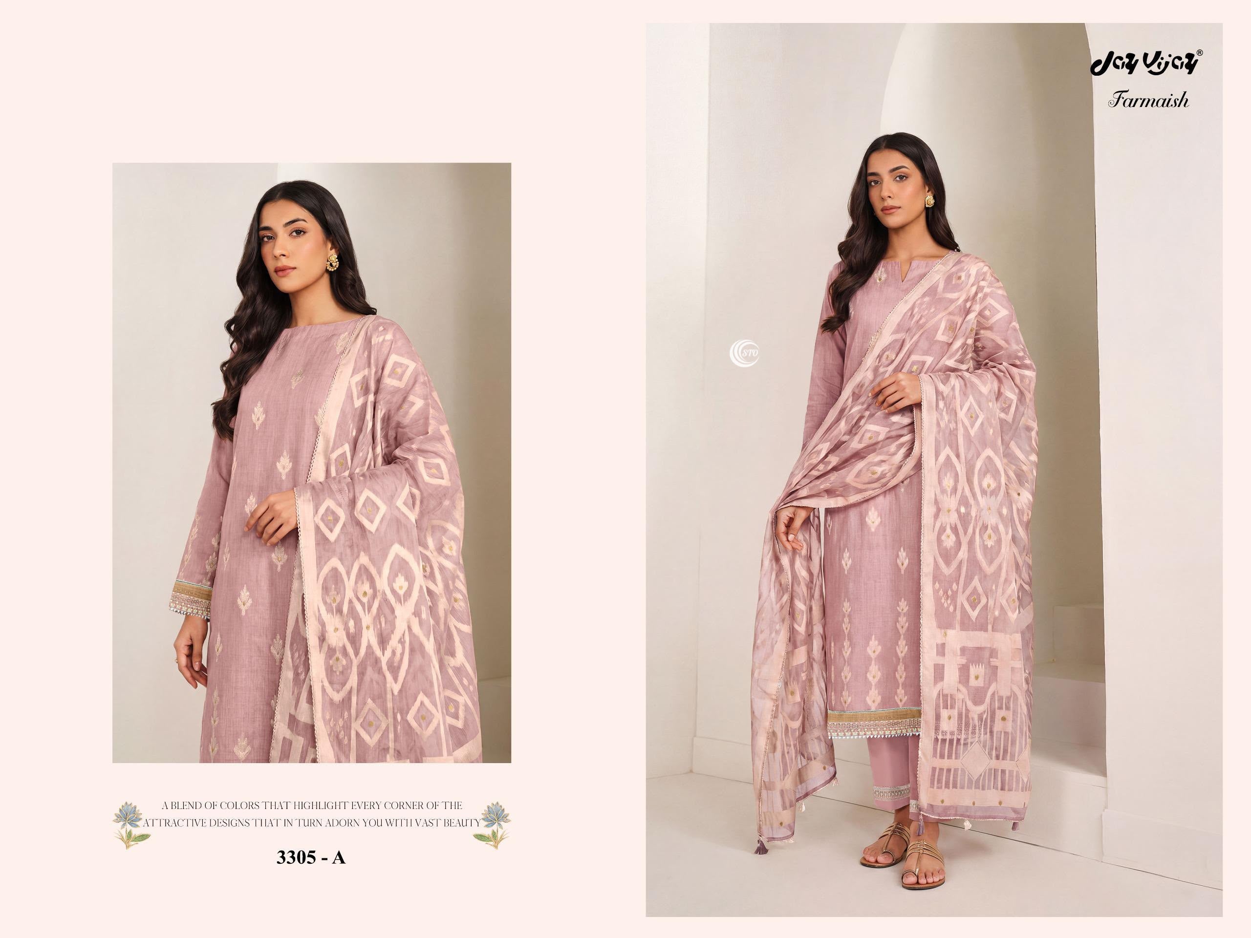 Pure Mul Chanderi Jacquard Embroidered Suit Set with Mul Chanderi Jacquard Dupatta & Cotton Bottom