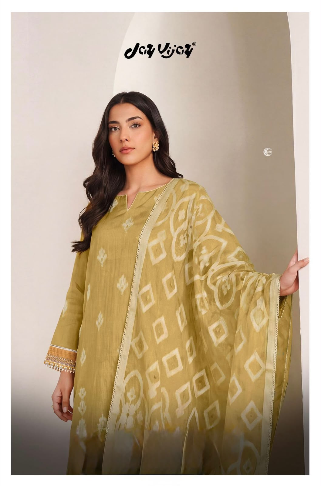 Pure Mul Chanderi Jacquard Embroidered Suit Set with Mul Chanderi Jacquard Dupatta & Cotton Bottom