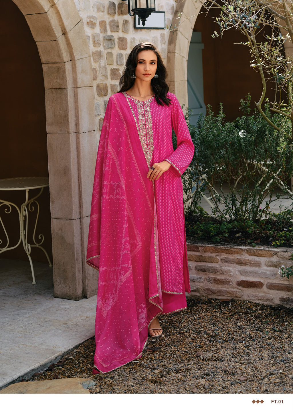 PURE MASLIN SILK PRINT WITH EMBROIDERY