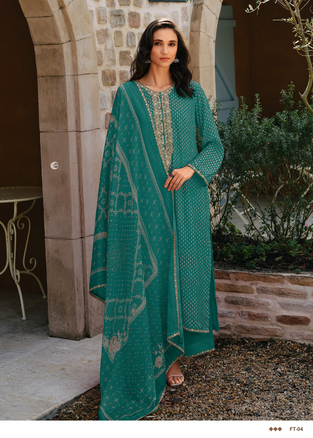 PURE MASLIN SILK PRINT WITH EMBROIDERY