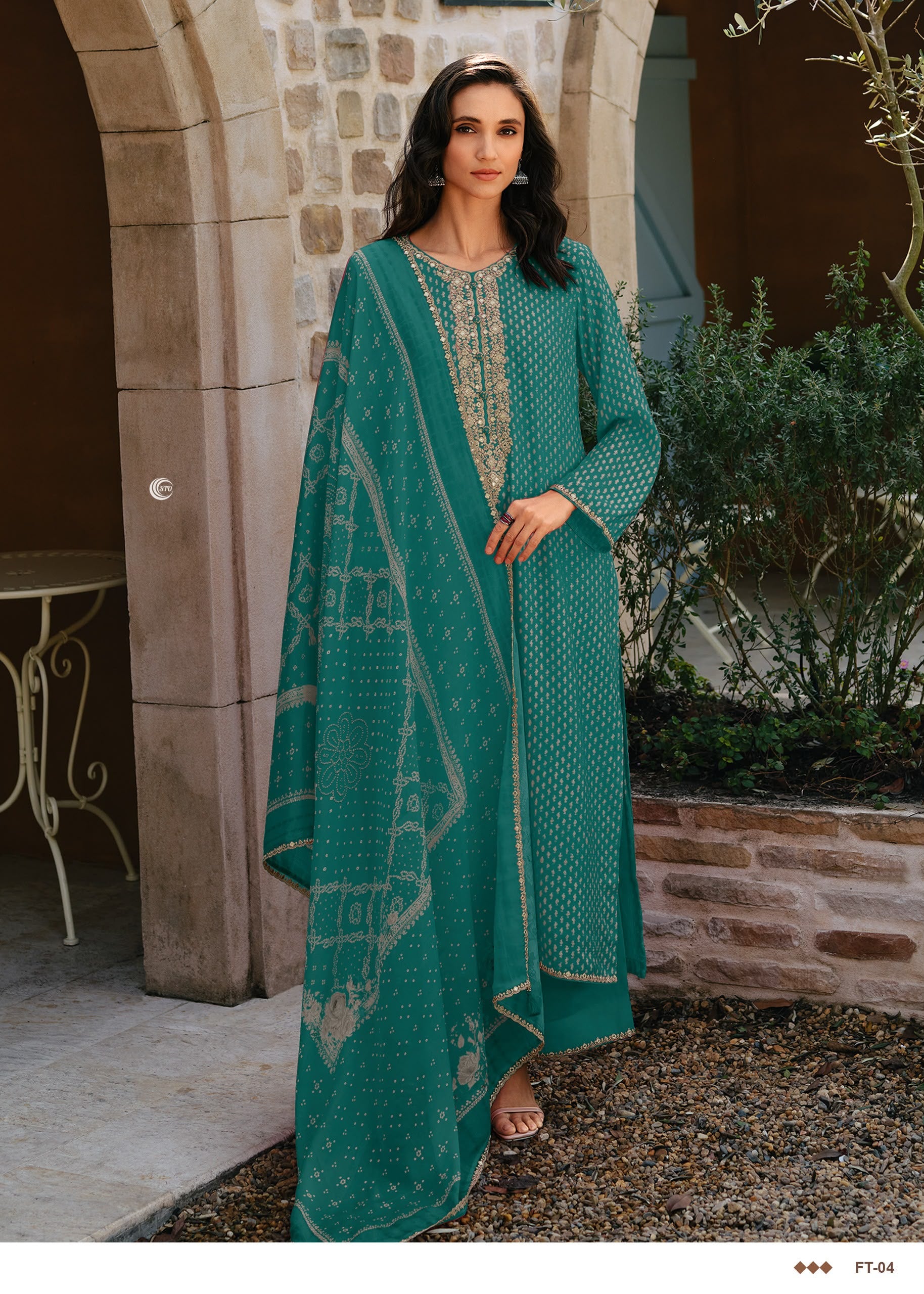 PURE MASLIN SILK PRINT WITH EMBROIDERY