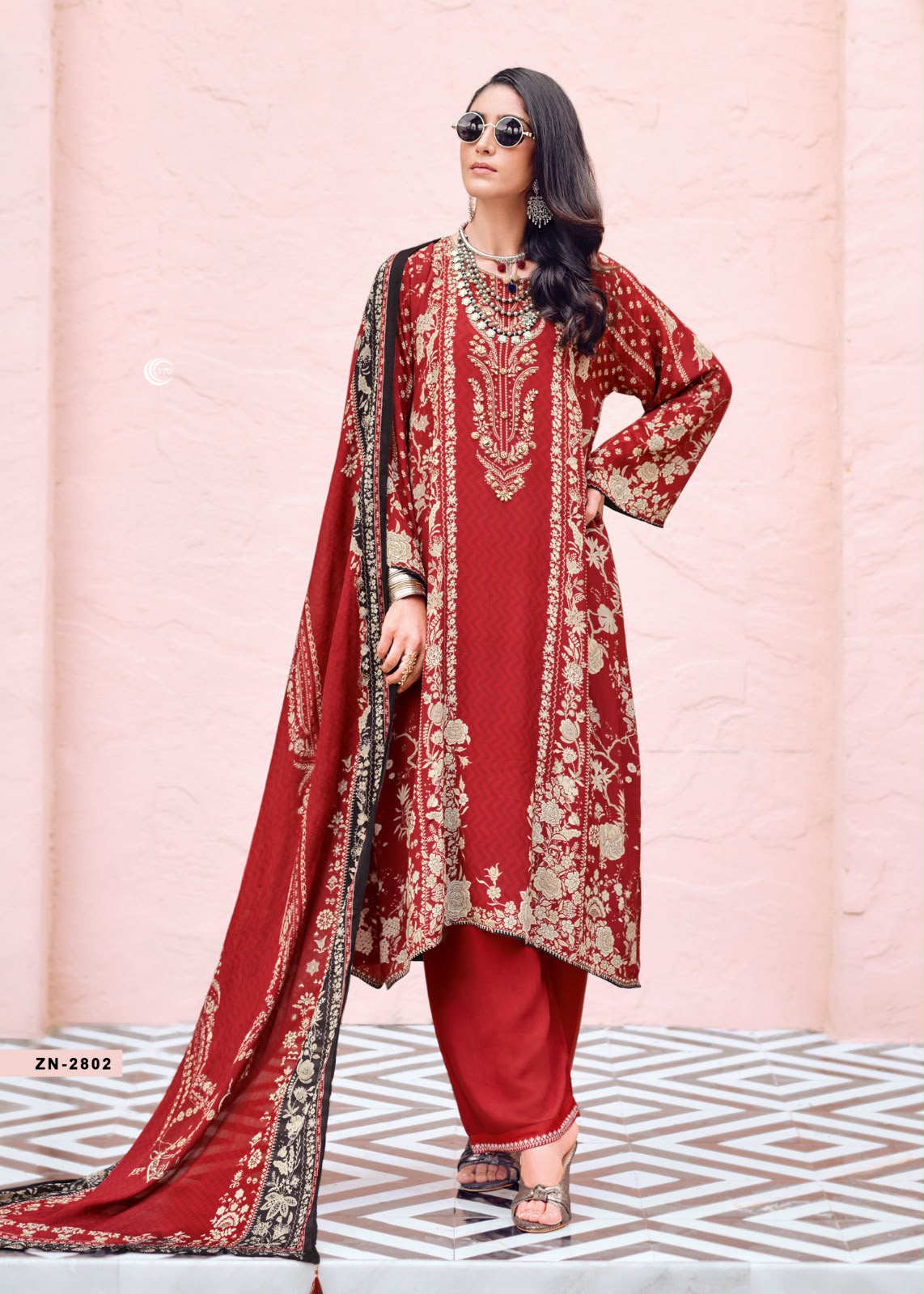 PURE VISCOSE CREPE PRINT WITH EMBROIDERY