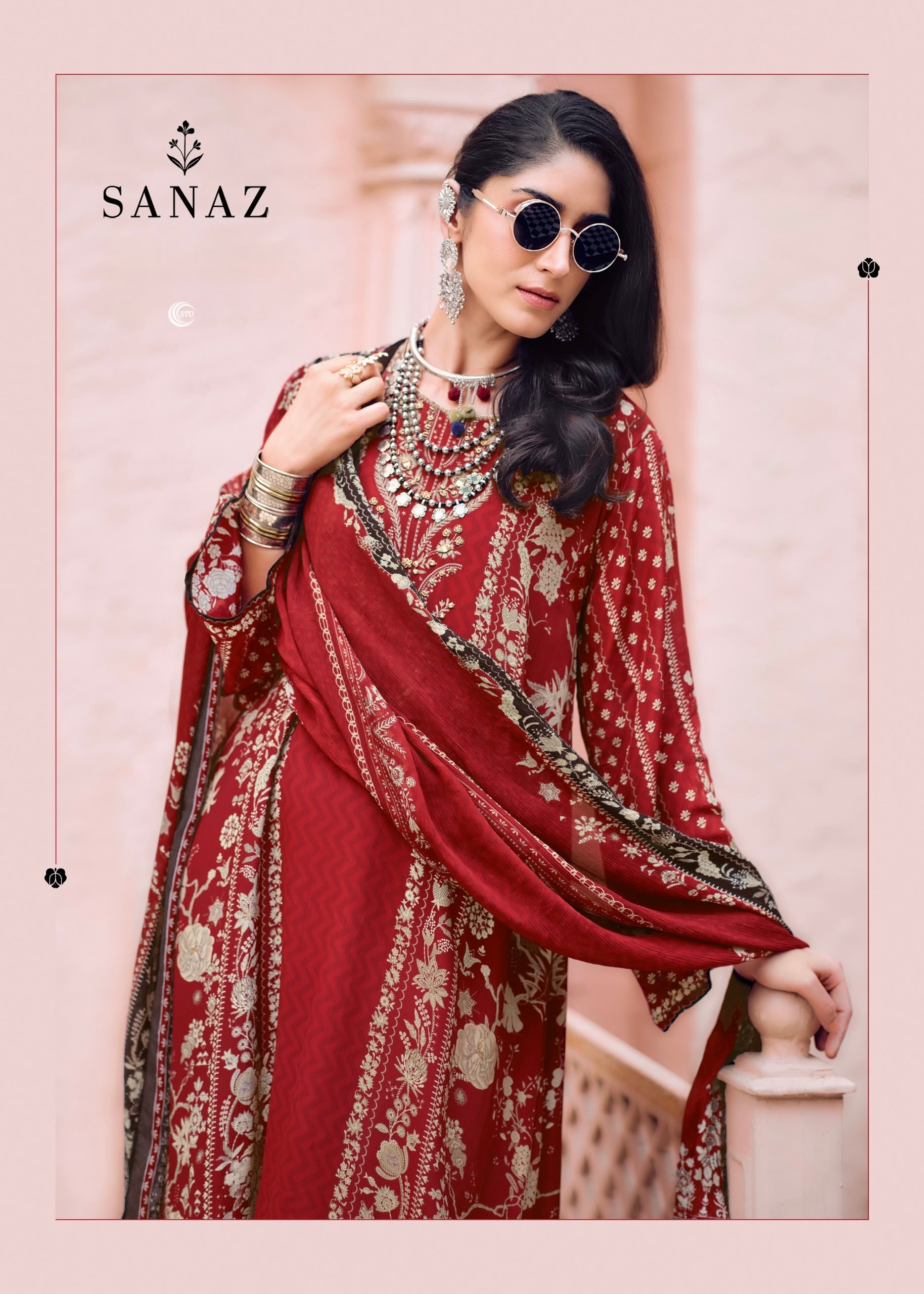 PURE VISCOSE CREPE PRINT WITH EMBROIDERY