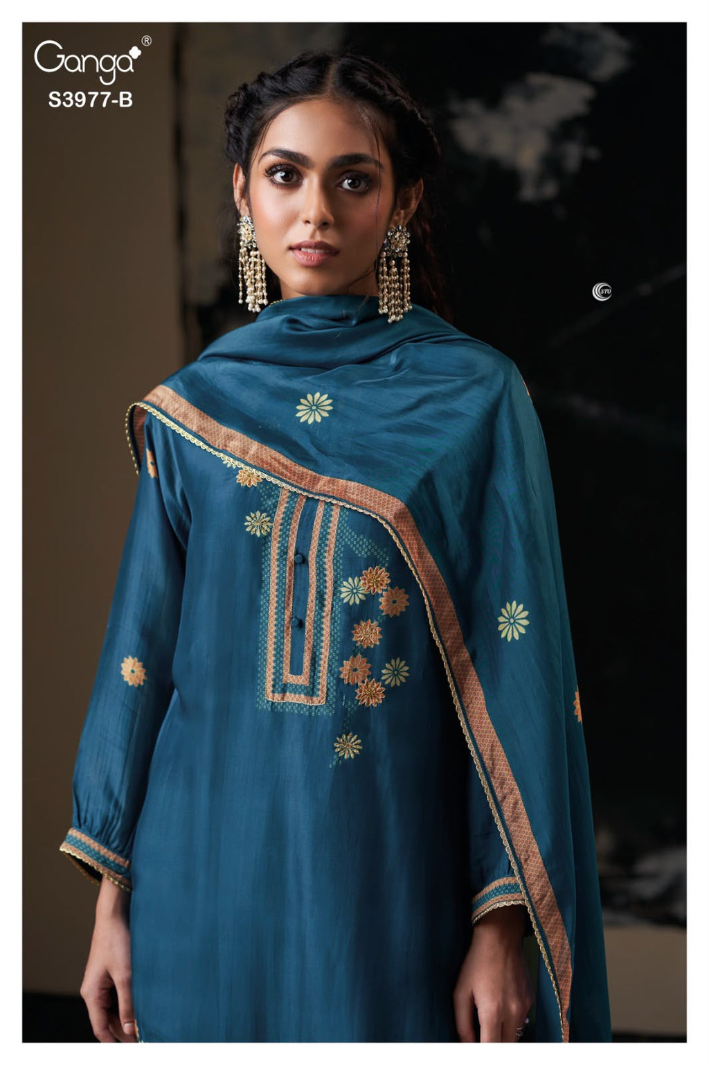 PURE BEMBERG SATIN SILK PRINT WITH EMBROIDERY