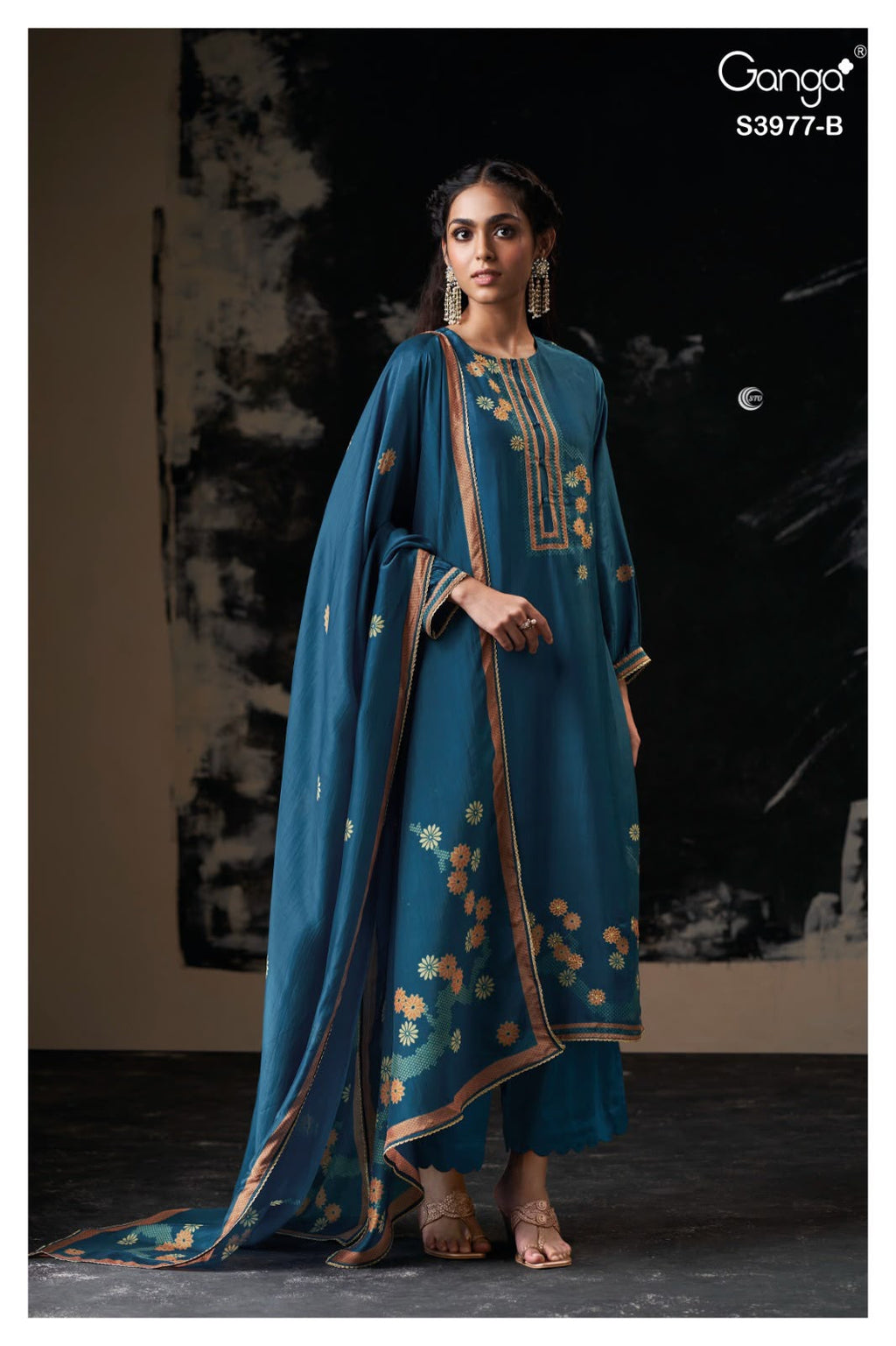 PURE BEMBERG SATIN SILK PRINT WITH EMBROIDERY