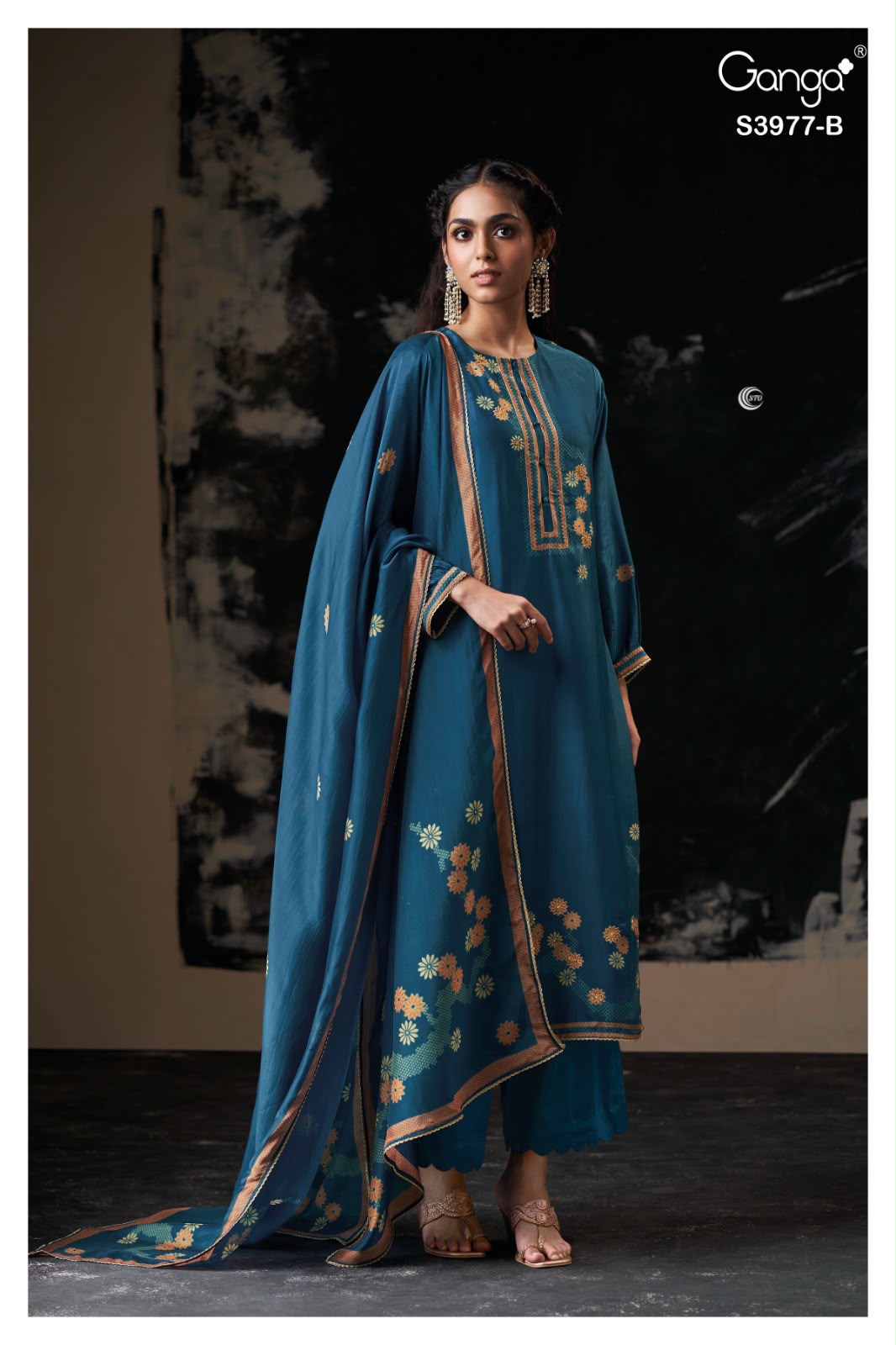 PURE BEMBERG SATIN SILK PRINT WITH EMBROIDERY