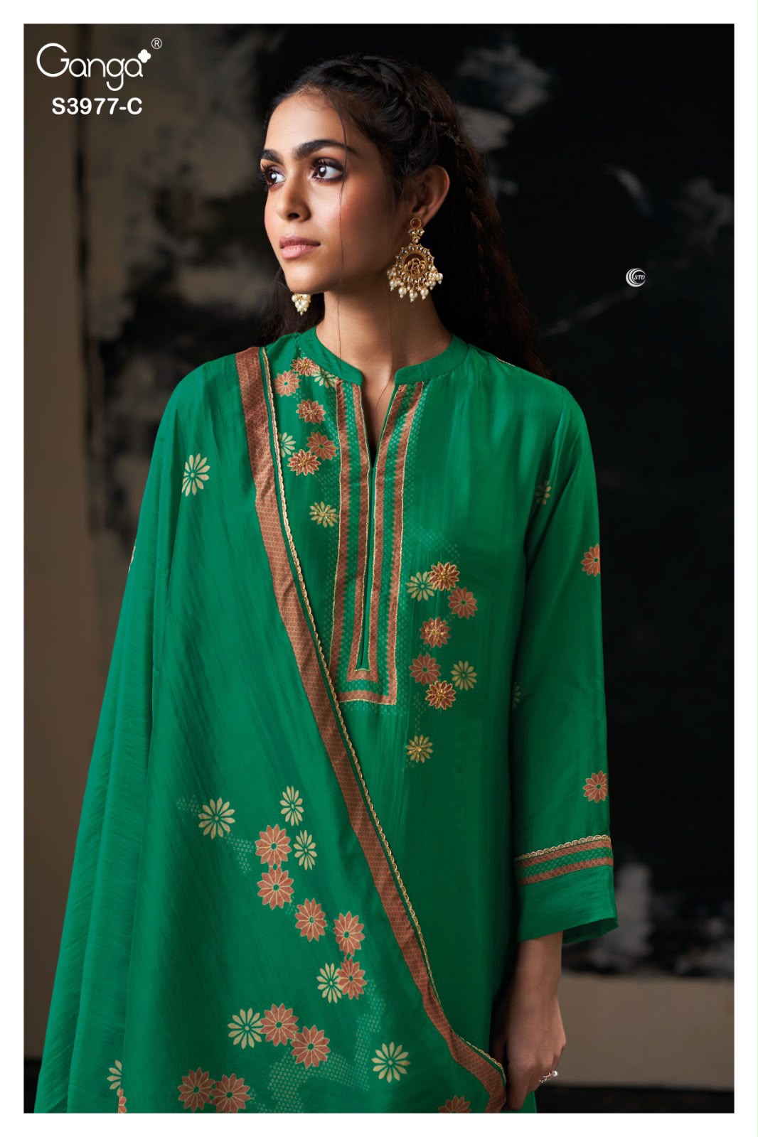 PURE BEMBERG SATIN SILK PRINT WITH EMBROIDERY