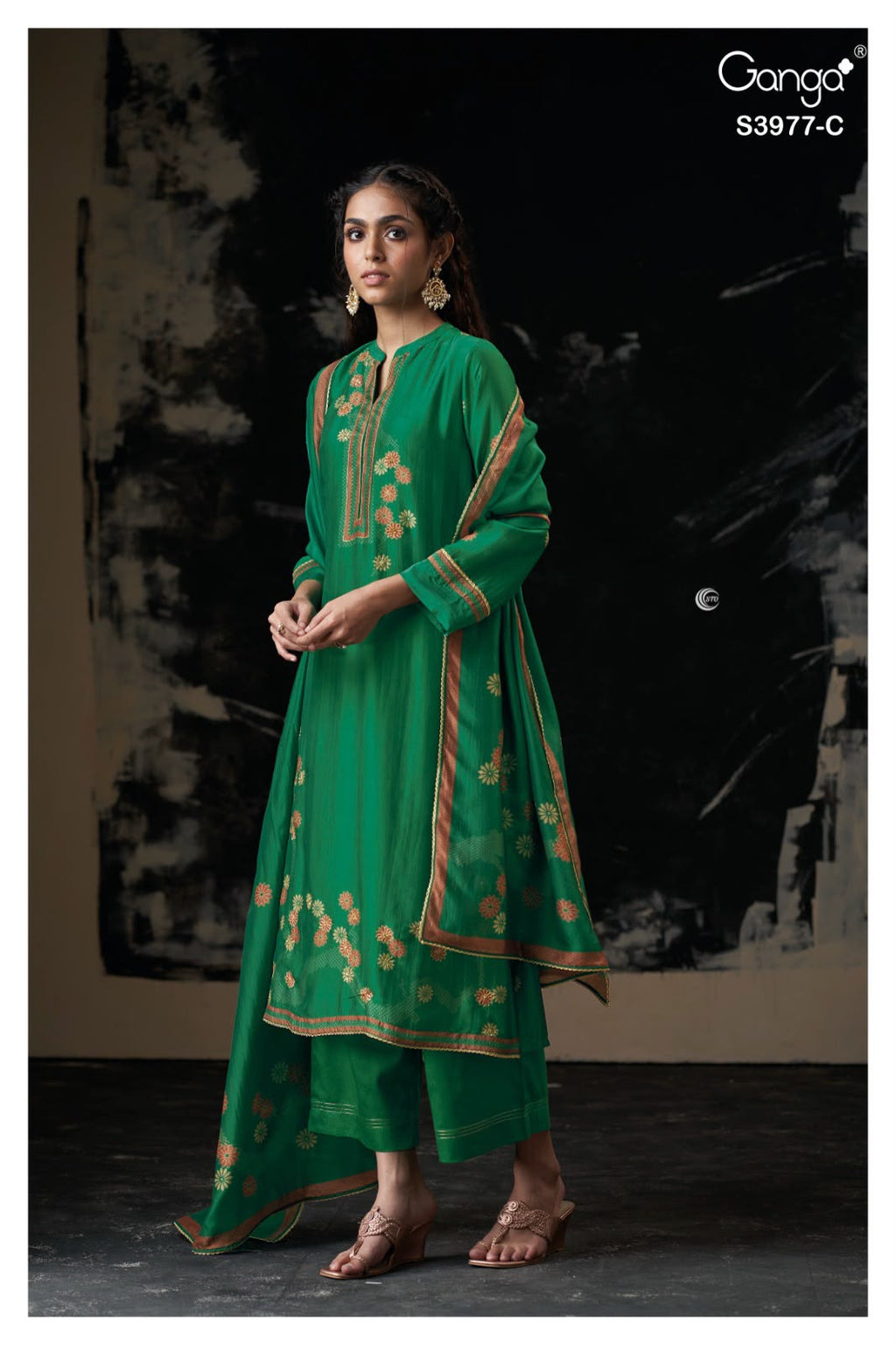PURE BEMBERG SATIN SILK PRINT WITH EMBROIDERY