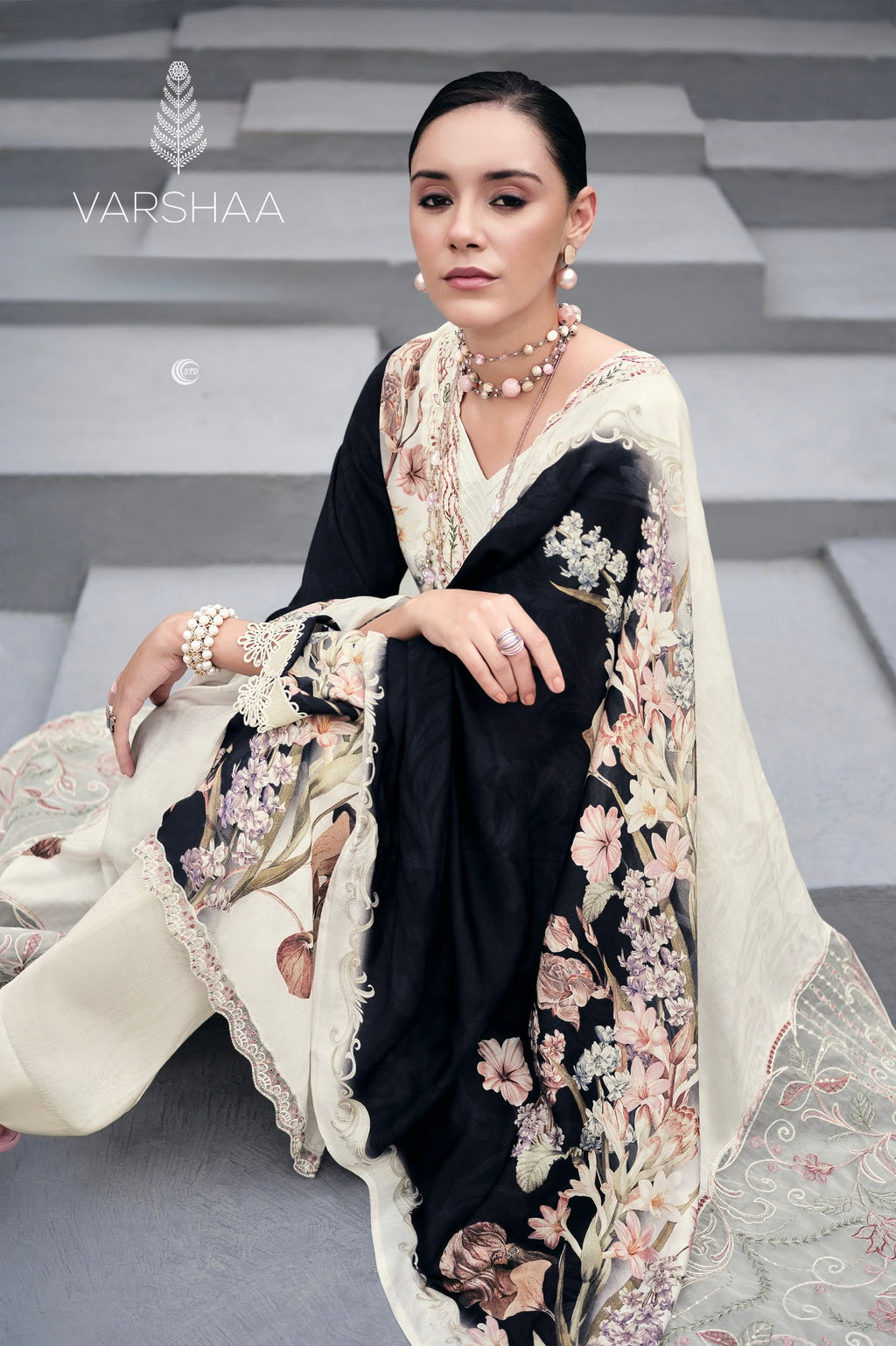 PURE MASLIN SILK PRINT WITH EMBROIDRY SUIT