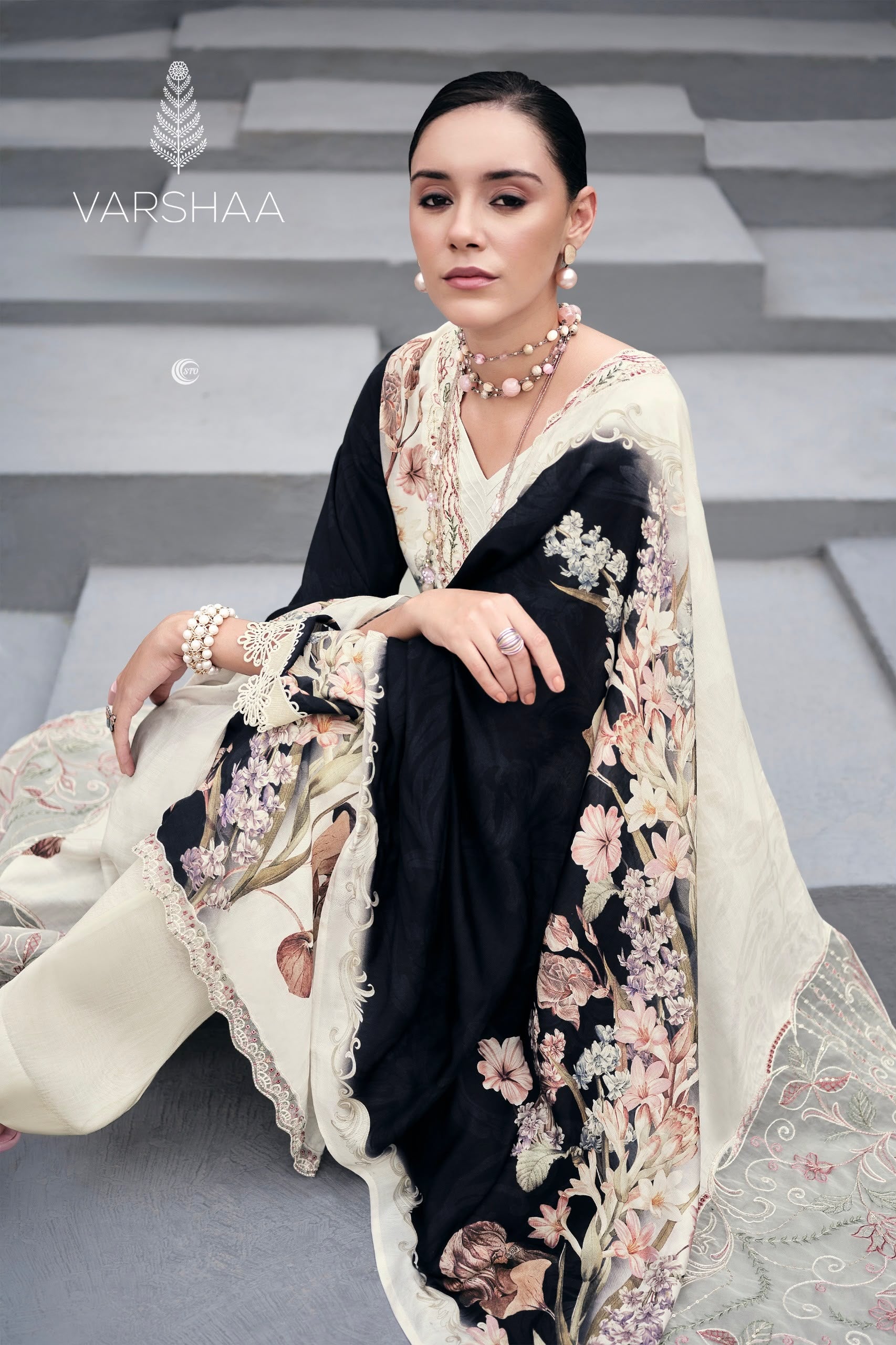 PURE MASLIN SILK PRINT WITH EMBROIDRY SUIT