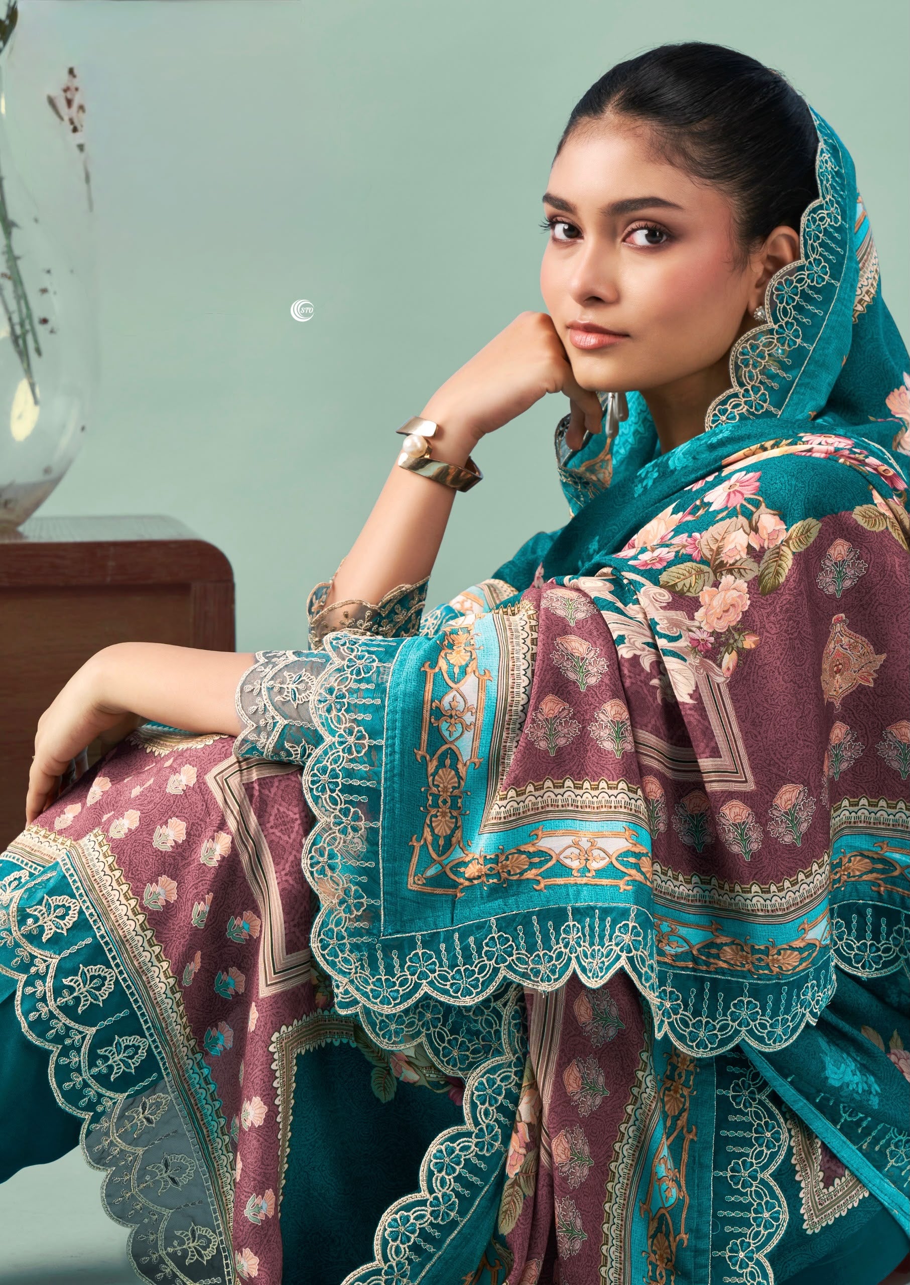 PURE COTTON PRINT WITH EMBROIDRY SUIT WITH CHIFFON DUPATTA
