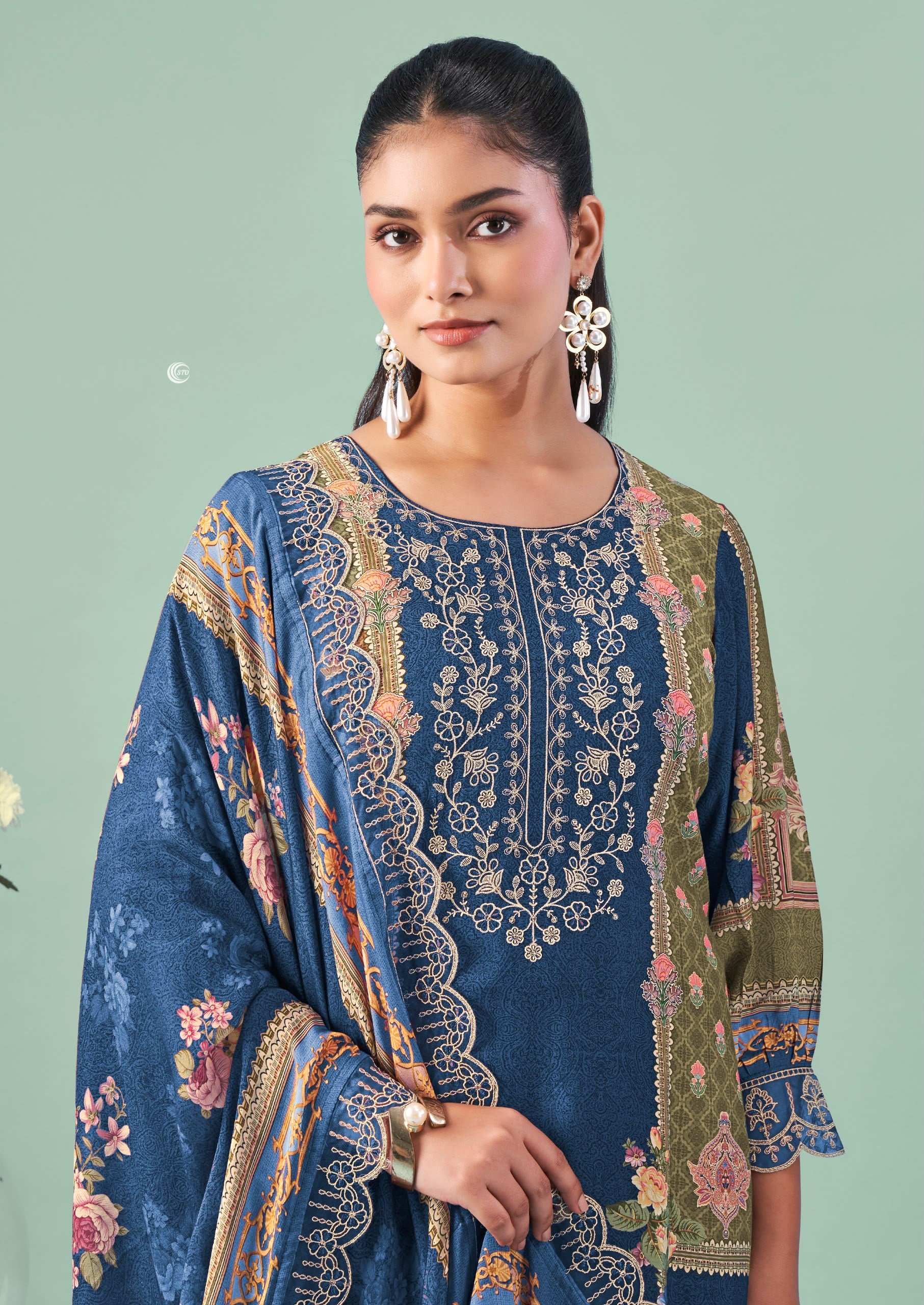 PURE COTTON PRINT WITH EMBROIDRY SUIT WITH CHIFFON DUPATTA