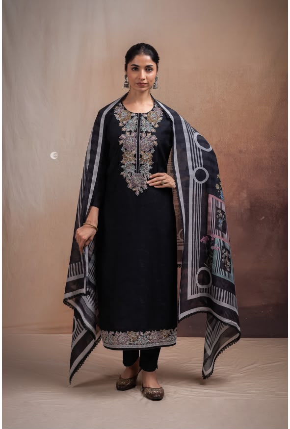 PURE MUL COTTON JACQUARD WITH EMBROIDERY SUIT