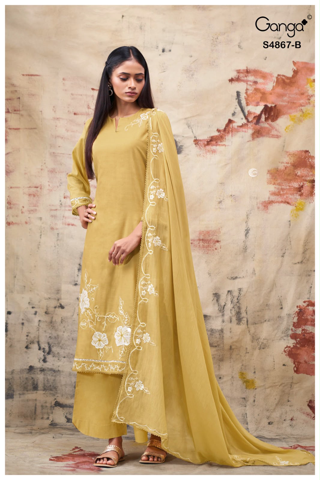 PURE BEMBERG MUL EMBROIDERED SUITS WITH PURE BEMBERG MUL EMBROIDERED DUPATTA & COTTON BOTTOM