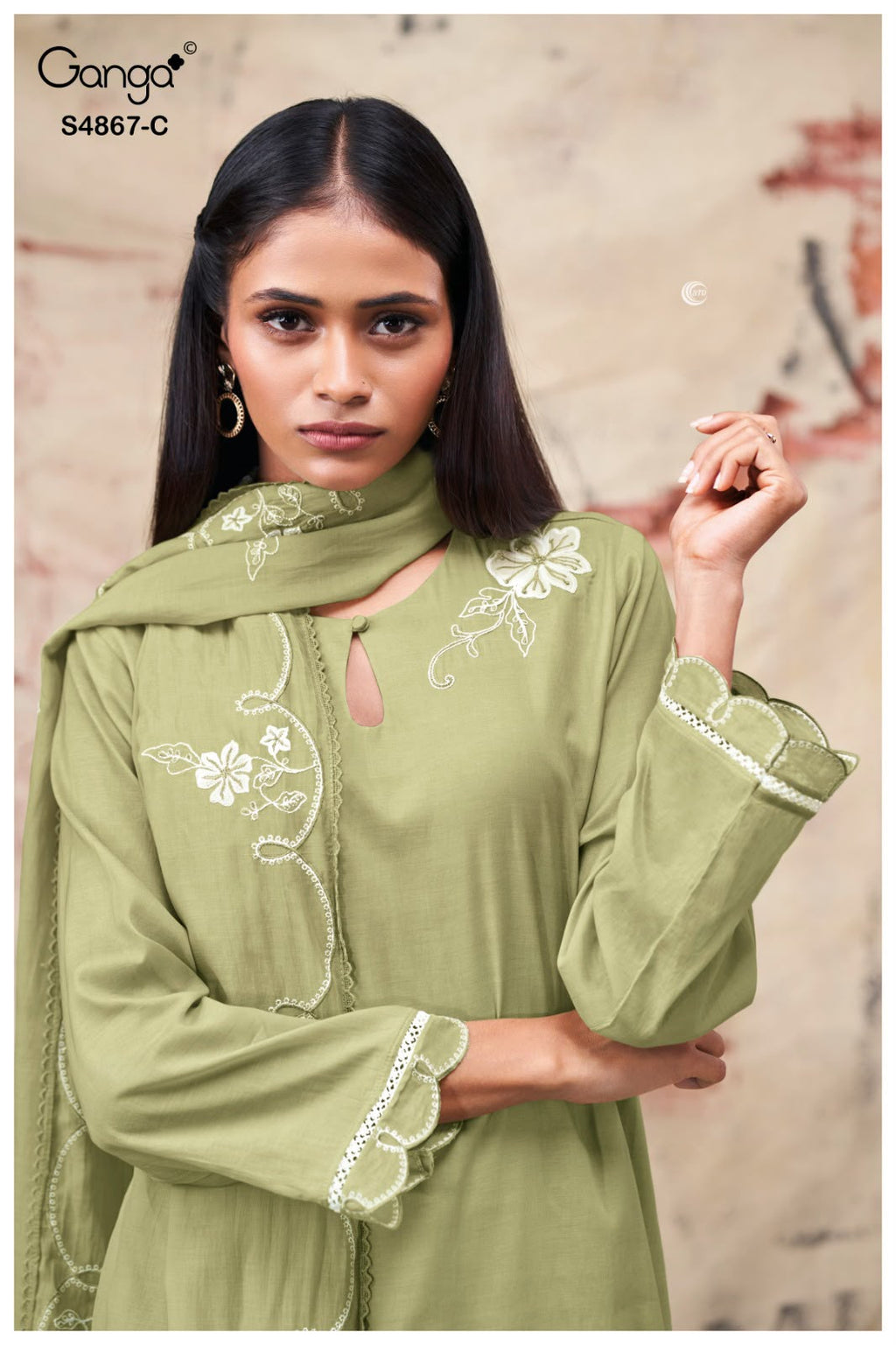 PURE BEMBERG MUL EMBROIDERED SUITS WITH PURE BEMBERG MUL EMBROIDERED DUPATTA & COTTON BOTTOM