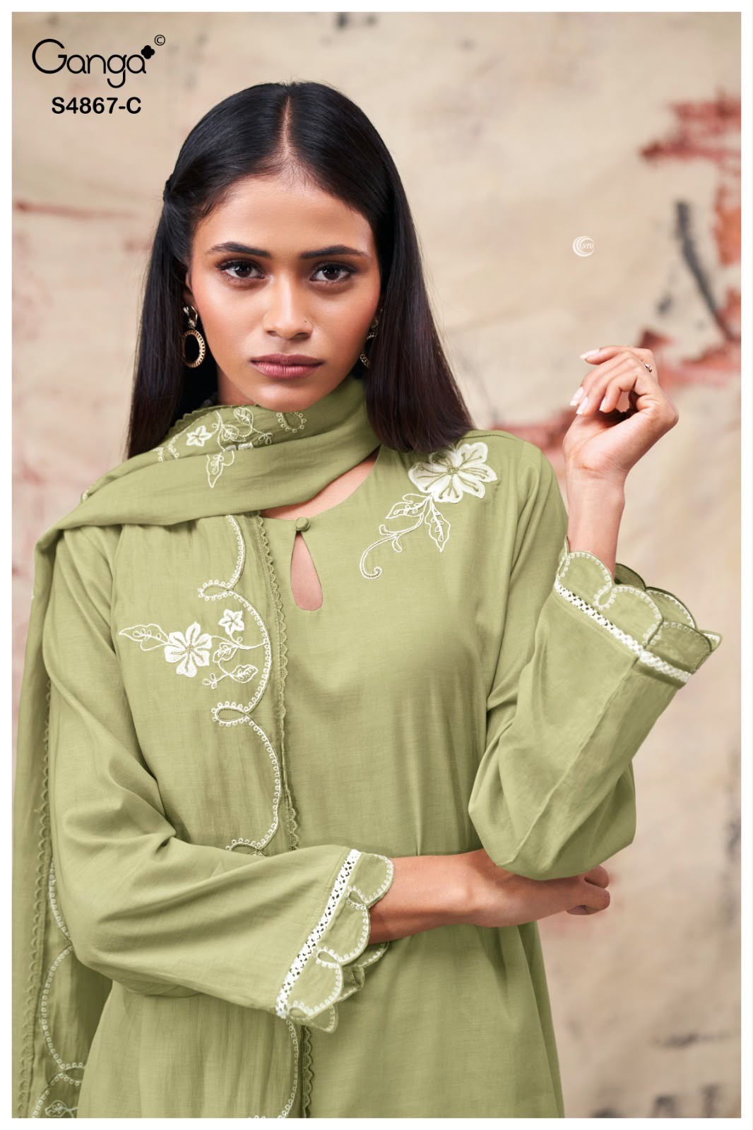 PURE BEMBERG MUL EMBROIDERED SUITS WITH PURE BEMBERG MUL EMBROIDERED DUPATTA & COTTON BOTTOM
