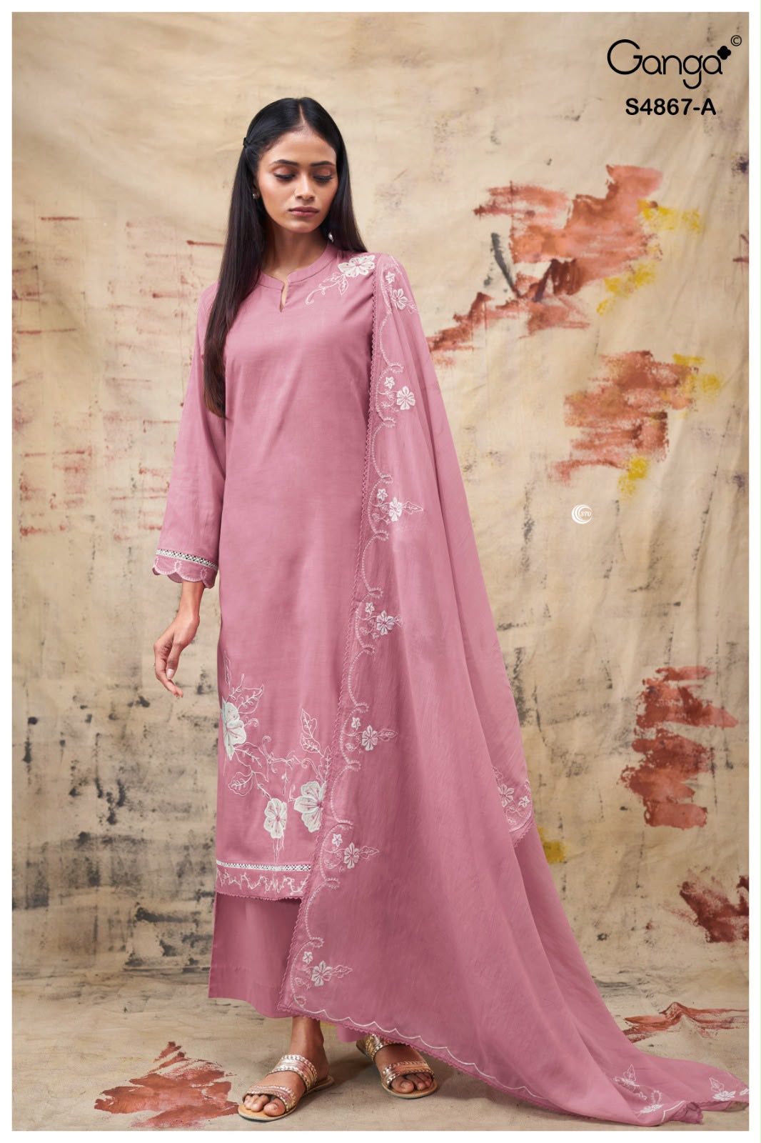PURE BEMBERG MUL EMBROIDERED SUITS WITH PURE BEMBERG MUL EMBROIDERED DUPATTA & COTTON BOTTOM