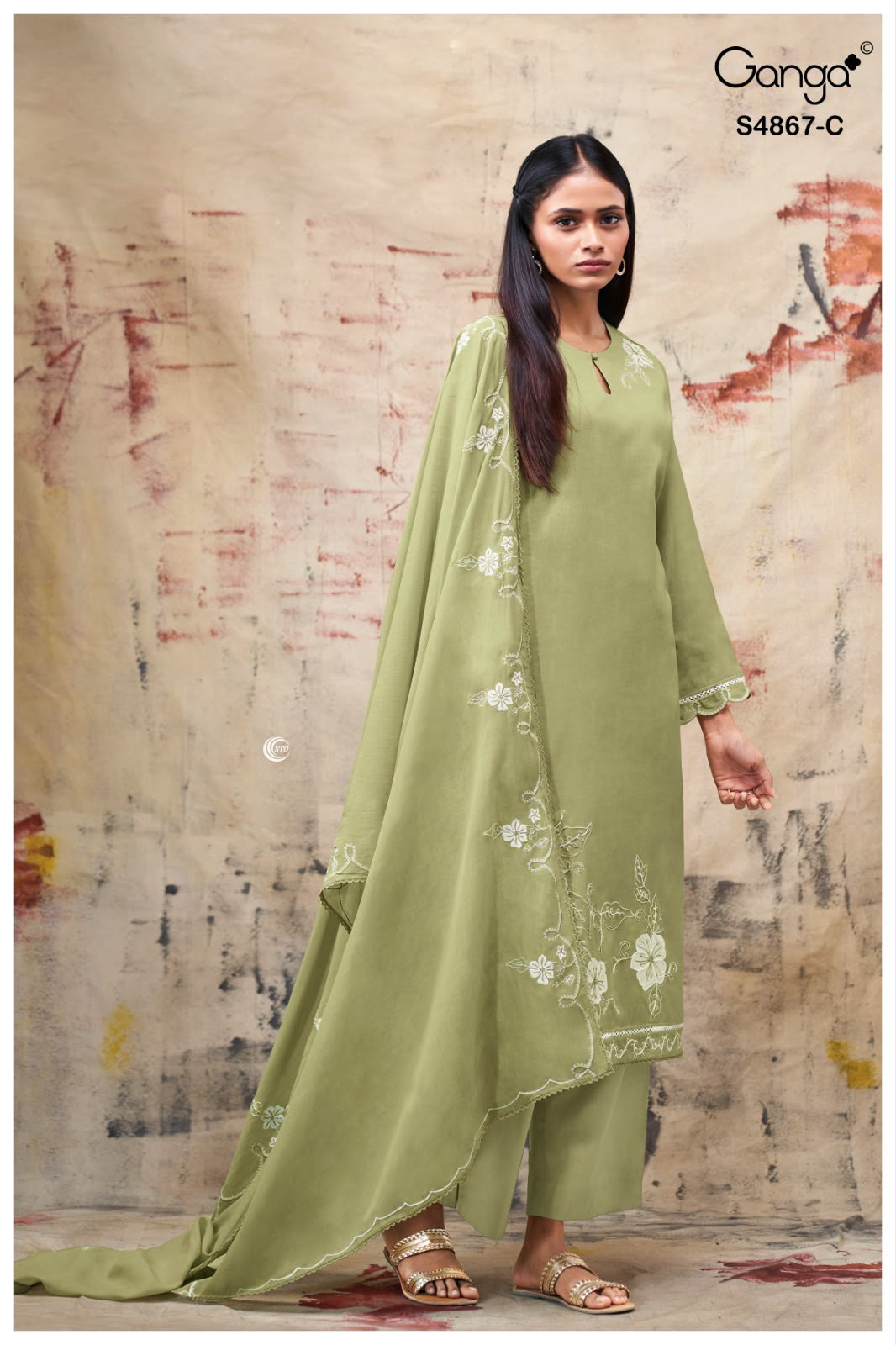 PURE BEMBERG MUL EMBROIDERED SUITS WITH PURE BEMBERG MUL EMBROIDERED DUPATTA & COTTON BOTTOM