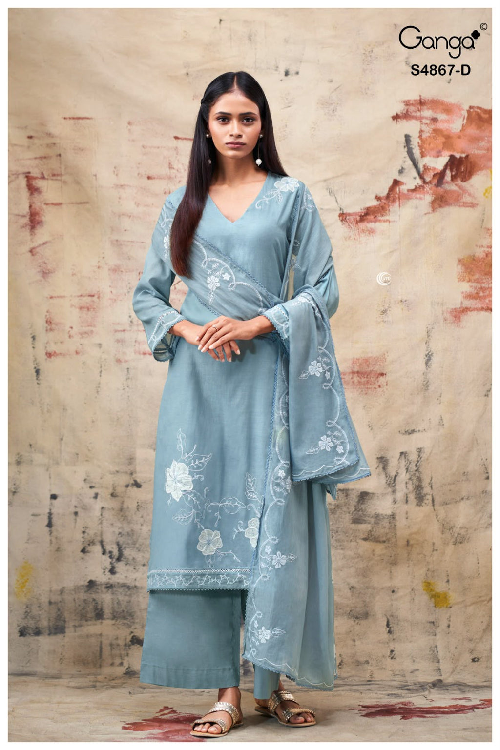 PURE BEMBERG MUL EMBROIDERED SUITS WITH PURE BEMBERG MUL EMBROIDERED DUPATTA & COTTON BOTTOM