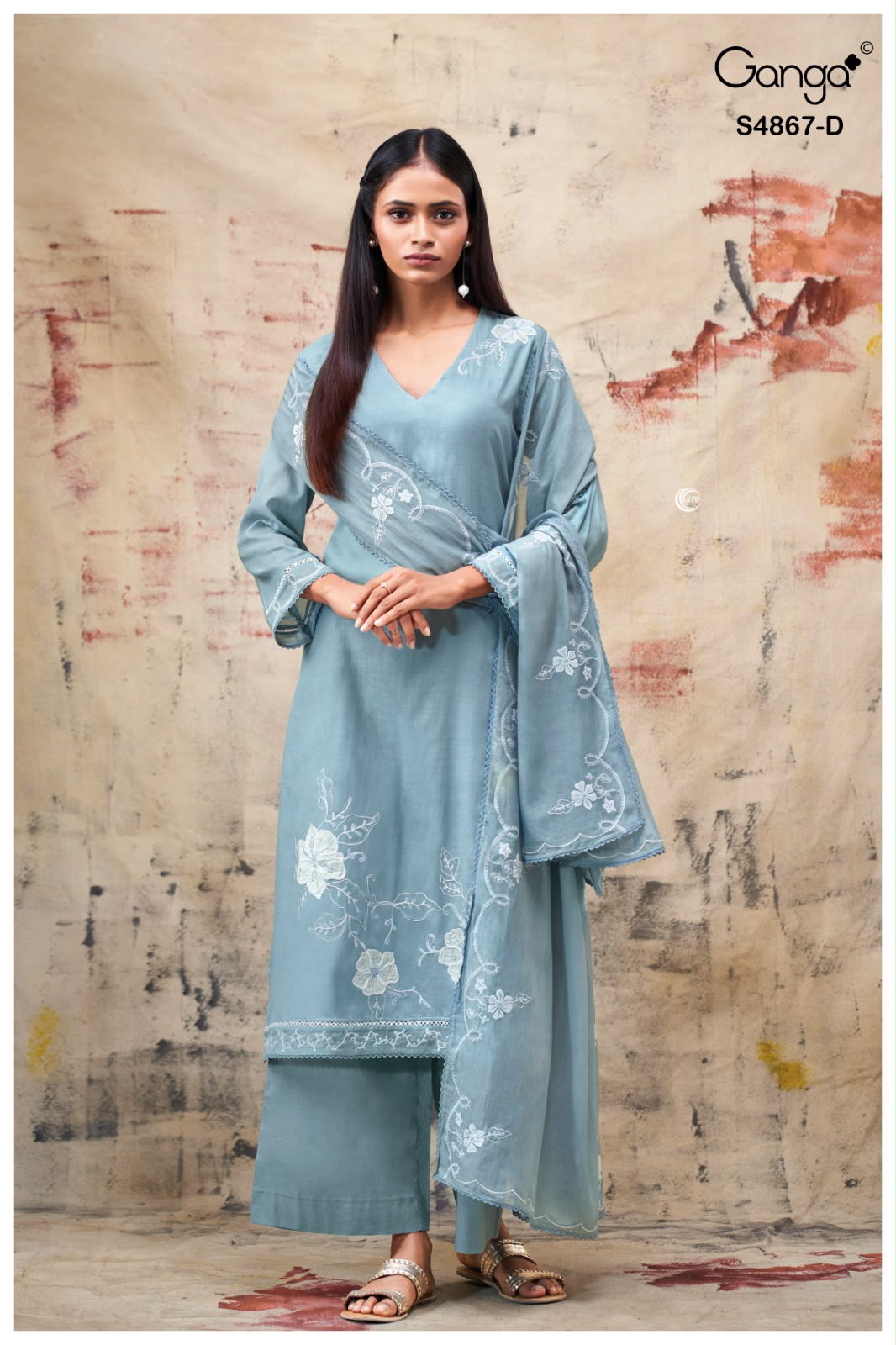 PURE BEMBERG MUL EMBROIDERED SUITS WITH PURE BEMBERG MUL EMBROIDERED DUPATTA & COTTON BOTTOM