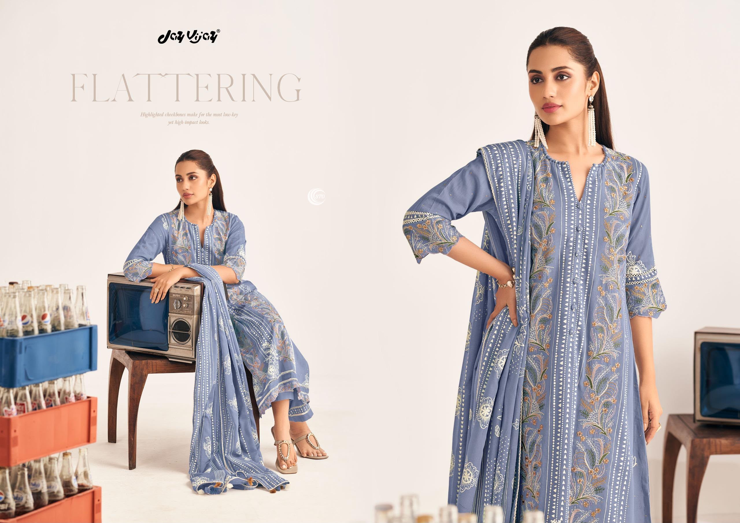 PURE MUL COTTON PRINT WITH EMBROIDERY SUIT