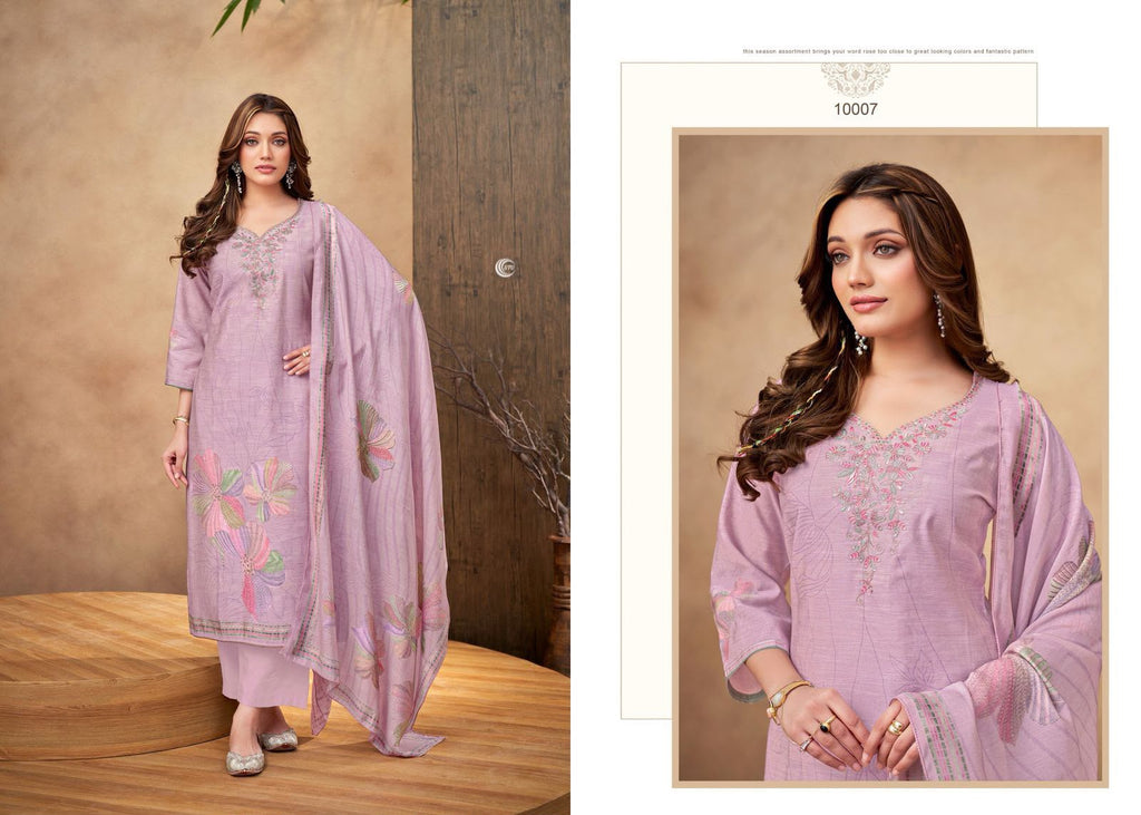 LINEN SILK PRINT WITH EMBROIDERY SUIT