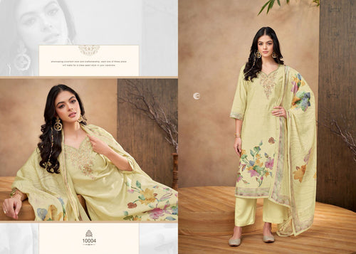 LINEN SILK PRINT WITH EMBROIDERY SUIT