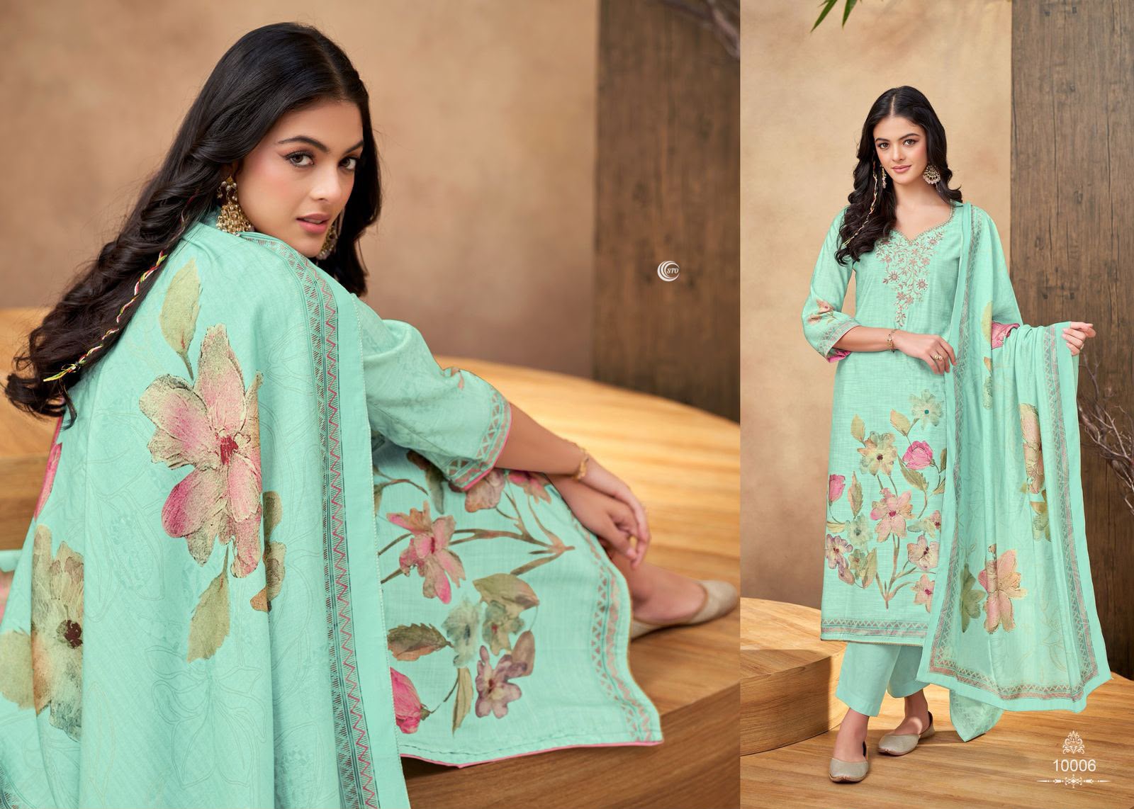 LINEN SILK PRINT WITH EMBROIDERY SUIT