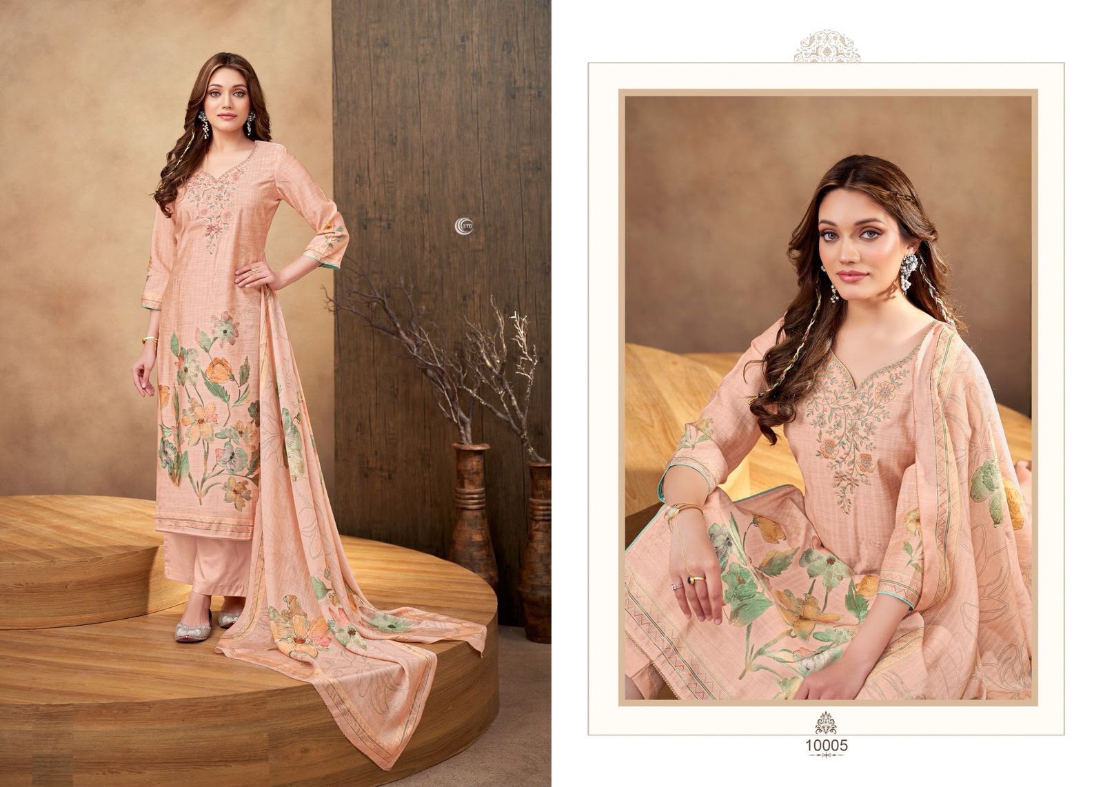 LINEN SILK PRINT WITH EMBROIDERY SUIT