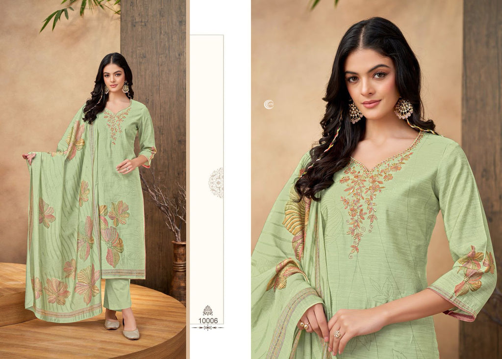 LINEN SILK PRINT WITH EMBROIDERY SUIT